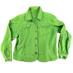 Y2K Green Eyelet Embroidered Shirt Jacket Button Down Top Cottagecore Medium